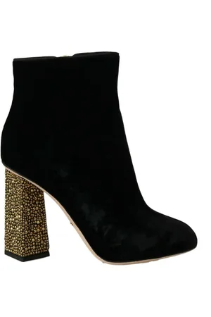 Dolce & Gabbana Heeled Boots, female, , Size: 10 US Elegant Velvet Ankle Boots with Crystal Heels