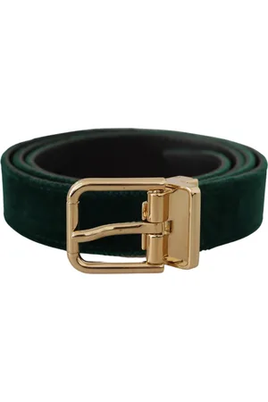 Dolce & Gabbana Belts, female, , Size: 85 CM Emerald Velvet Designer Belt with Golden Buckle