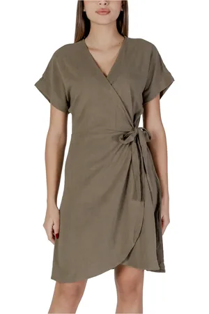 B YOUNG Wrap Dresses, female, , Size: M Linen-Blend V-Neck Dress