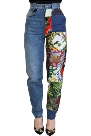 Dolce & Gabbana Straight Jeans, female, , Size: 3XS Jacquard Majolica High Waist Jeans