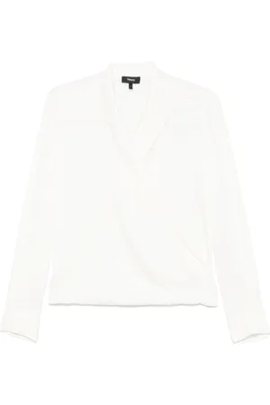 THEORY Blouses, female, , Size: S Silk Crossover Neckline Shirt Ivory