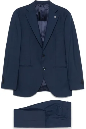 LUIGI BIANCHI MANTOVA Single Breasted Suits, male, , Size: L Navy Suit with Rear Vents