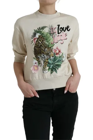 Dolce & Gabbana Sweatshirts, female, , Size: 2XS Jungle Print Sweater with Round Neck