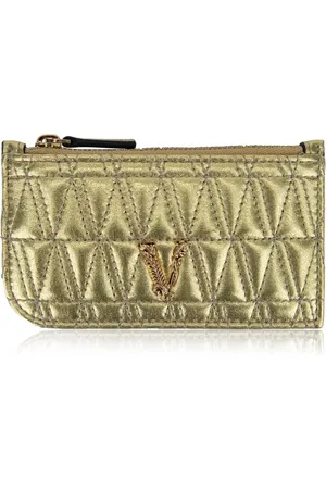 VERSACE Wallets & Cardholders, female, , Size: ONE SIZE Gold Laminate Zip Wallet