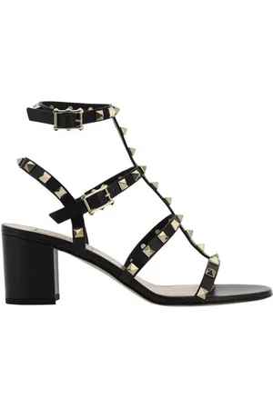 VALENTINO GARAVANI High Heel Sandals, female, , Size: 5 US Studded Leather Chunky Heel Sandals