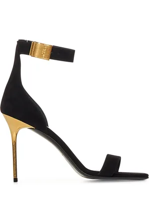 Balmain High Heel Sandals, female, , Size: 9 1/2 US Suede Sandals with Gold Details