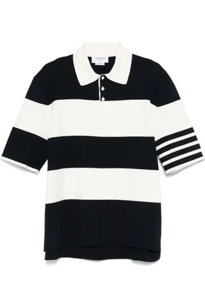 Thom Browne Polo Shirts, male, , Size: S Blue Polo Shirt with Signature Details