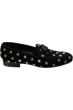Dolce & Gabbana Loafers, female, , Size: 9 US Elegant Velvet Loafers with Crown Embroidery