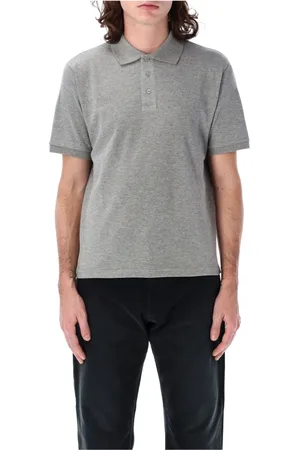 Saint Laurent Polo Shirts, male, , Size: M Grey Melange Pique Polo Shirt