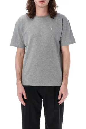 Saint Laurent T-Shirts, male, , Size: XL Grey Melange T-Shirt with Logo Embroidery