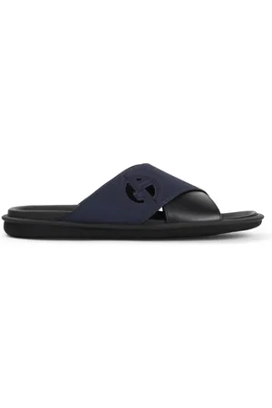 Giorgio Armani Sliders, male, , Size: 12 US Black Leather Sandals for Men