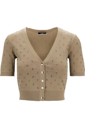 Elisabetta Franchi Cardigans, female, , Size: S V-neck Cardigan with Glass Decorations
