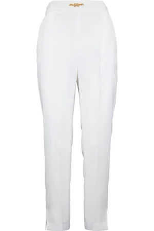 Elisabetta Franchi Straight Trousers, female, , Size: M Gold Detail Zipper Hook Pants