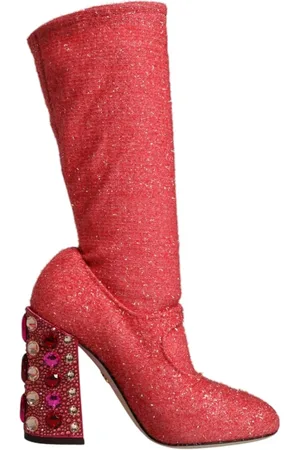 Dolce & Gabbana Heeled Boots, female, , Size: 7 US Crystal Embellished High Boots with Leather Sole