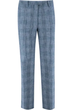 Etro Straight Trousers, female, , Size: S Linen Blend Checkered Straight-Fit Trousers