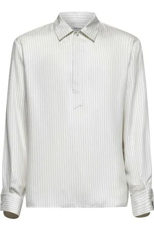 Saint Laurent Casual Shirts, male, , Size: L Vertical Striped Skinny Fit Shirt Ivory