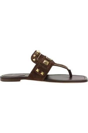 VALENTINO GARAVANI Flip Flops, female, , Size: 7 1/2 US Rockstud Square Toe Thong Sandals