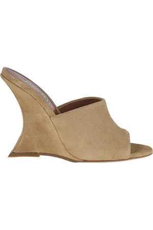 PARIS TEXAS Wedges, female, , Size: 6 1/2 US Suede Open-Toe Slippers with Curved Heel