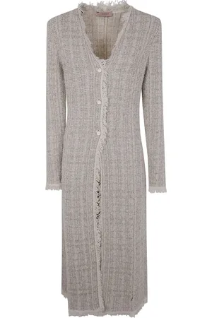 Twin-Set Long Knitwear, female, , Size: L Grey Cardigan with Buttons V-Neck