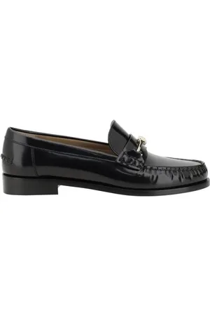 Salvatore Ferragamo Loafers, female, , Size: 8 1/2 US Metal Buckle Leather Loafers with Block Heel