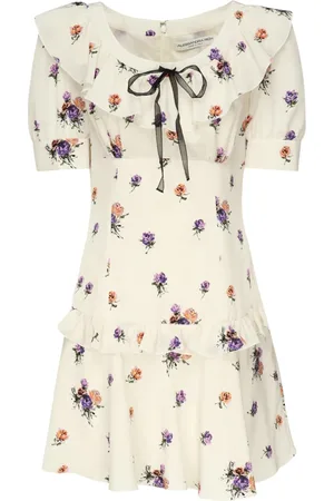 Alessandra Rich Short Dresses, female, , Size: XS White Silk Mini Dress with Rose Print