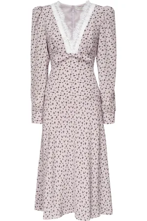 Alessandra Rich Maxi Dresses, female, , Size: 2XS Silk Rose Print Midi Dress