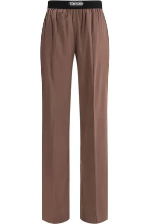 Tom Ford Straight Trousers, female, , Size: S Silk Elastic Waistband Pants Multiple Pockets