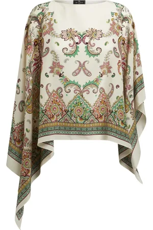 Etro Capes, female, , Size: ONE SIZE White Floral Paisley Silk Poncho
