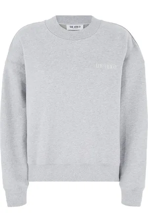 The Attico Sweatshirts, female, , Size: S Grey Ribbed Crewneck Sweater Logo