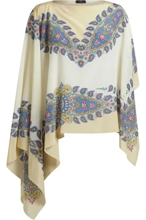 Etro Capes, female, , Size: ONE SIZE White Silk Paisley Print Poncho