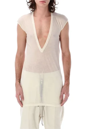 Rick Owens T-Shirts, male, , Size: S Natural T-Shirt with Deep V-Neck