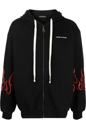 Vision Of Super Zip-throughs, male, , Size: M Zip Hoodie with Red Flames