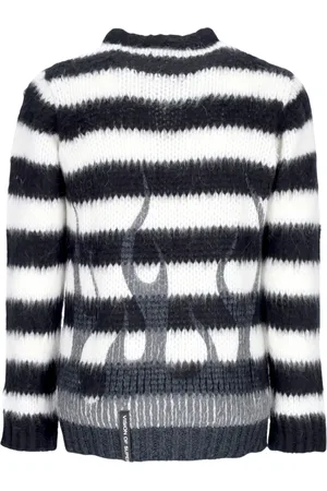 Vision Of Super Round-neck Knitwear, male, , Size: XL Black Flames Oversize Crew Neck Sweater