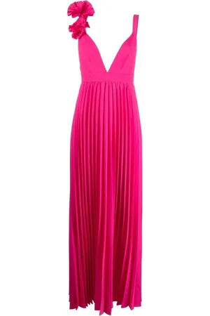 P.A.R.O.S.H. Maxi Dresses, female, , Size: XS Fuchsia Floral Appliqué V-Neck Dress