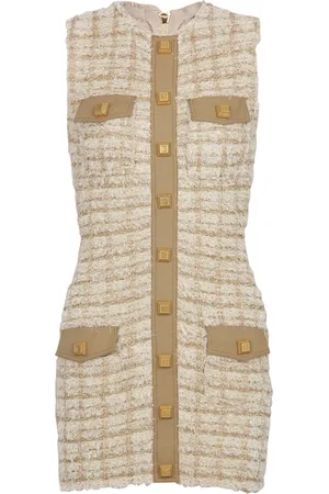 Balmain Short Dresses, female, , Size: M Sleeveless Tweed Short Dress