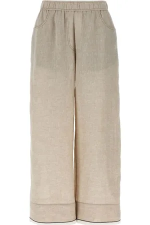 Brunello Cucinelli Straight Trousers, female, , Size: S Wide Leg Linen Natural Pants