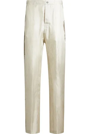 Etro Straight Trousers, male, , Size: L Ivory Trousers with Jacquard Pattern