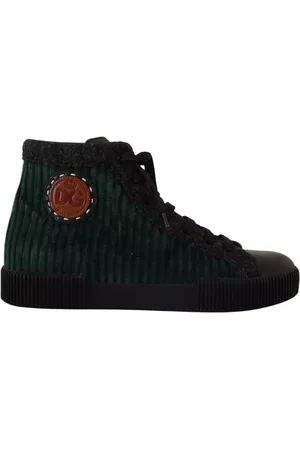 Dolce & Gabbana Lace-up Boots, male, , Size: 9 US Green Corduroy High Top Sneakers