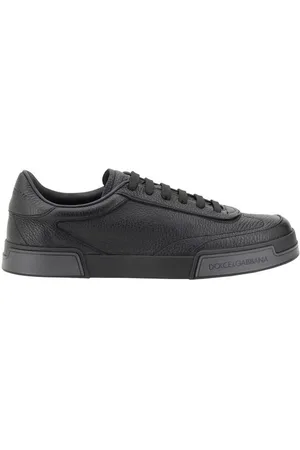 Dolce & Gabbana Sneakers, male, , Size: 8 1/2 US Grained Leather Lace-Up Sneakers with Branded Heel
