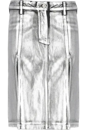 The Attico Midi Skirts, female, , Size: S Silver Cotton Skirt with Front Zip