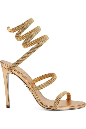 RENE CAOVILLA High Heel Sandals, female, , Size: 7 US Golden Cleo Sandals with Serpent Hardware