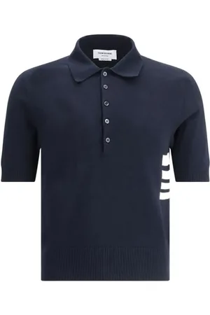 Thom Browne Polo Shirts, male, , Size: L Striped Knit Polo Shirt
