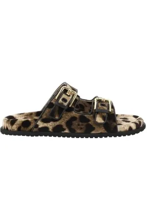 Dolce & Gabbana Sliders, female, , Size: 9 US Animal Print Double Strap Sandals