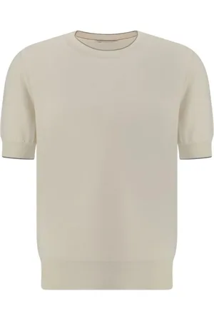 Brunello Cucinelli Round-neck Knitwear, male, , Size: M Contrasting Ribbed Crew Neck T-Shirt