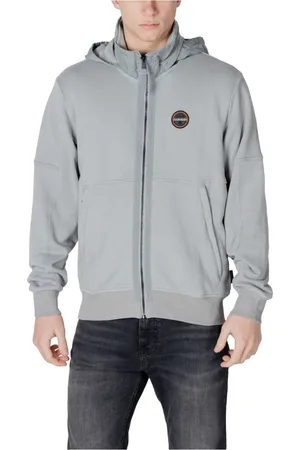 Napapijri Zip-throughs, male, , Size: M Grey Zip-Up Hooded Sweatshirt with Pockets