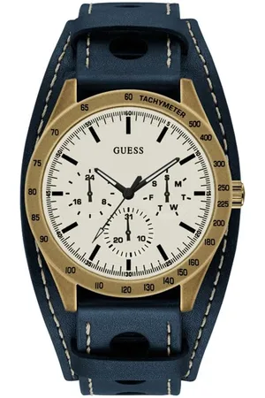 Guess Watches, male, , Size: ONE SIZE Leather Analog Quartz Watch