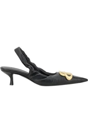 Balenciaga Pumps, female, , Size: 10 US Sleek Leather Slingback Kitten Heel Pumps