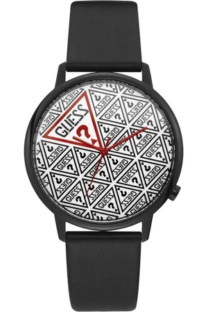 Guess Watches, male, , Size: ONE SIZE Leather Analog Watch Originals