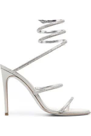 RENE CAOVILLA High Heel Sandals, female, , Size: 7 US Cleo Silver Rhinestone Sandals Open Toe