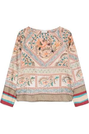 PIERRE-LOUIS MASCIA Blouses, female, , Size: L Graphic Print Beige Top Long Sleeves